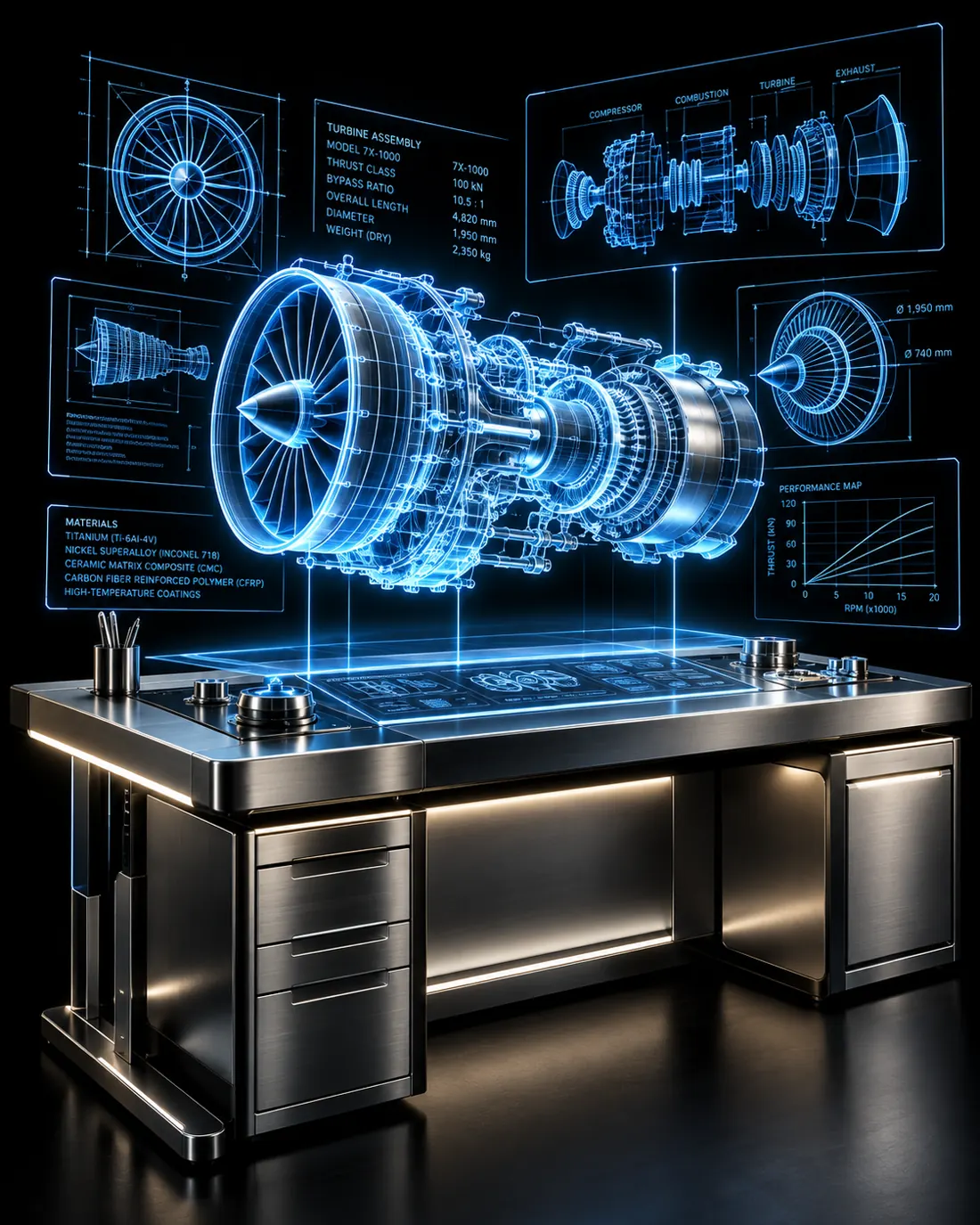 Engine design on a holographic workbench